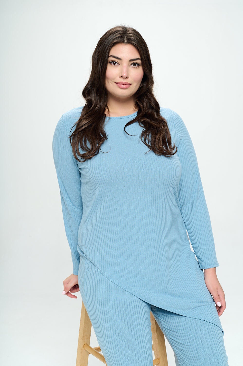 ASYMMETRICAL RIB LOUNGEWEAR SET, Denim / Light Blue, alternate image number 3