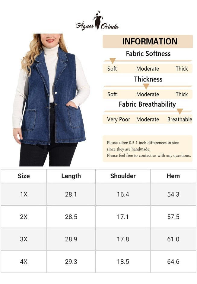 SLEEVELESS LAPEL LONG JEAN DENIM TUNIC VEST, Dark Blue / Navy, alternate image number 4