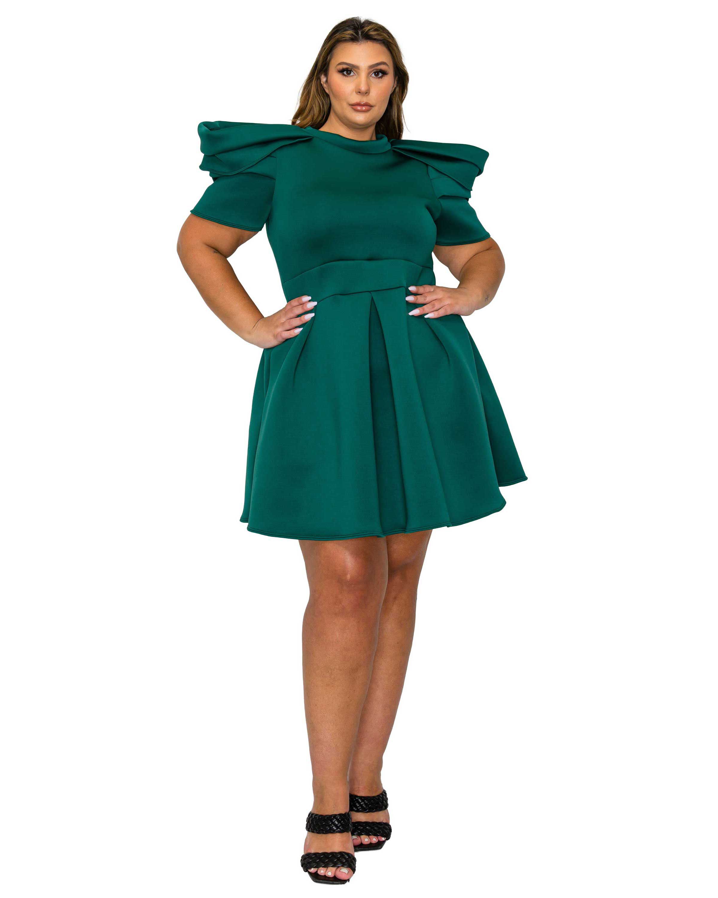 Karina Neoprene Flare Dress, Hunter Green / Hunter Green, hi-res image number 0