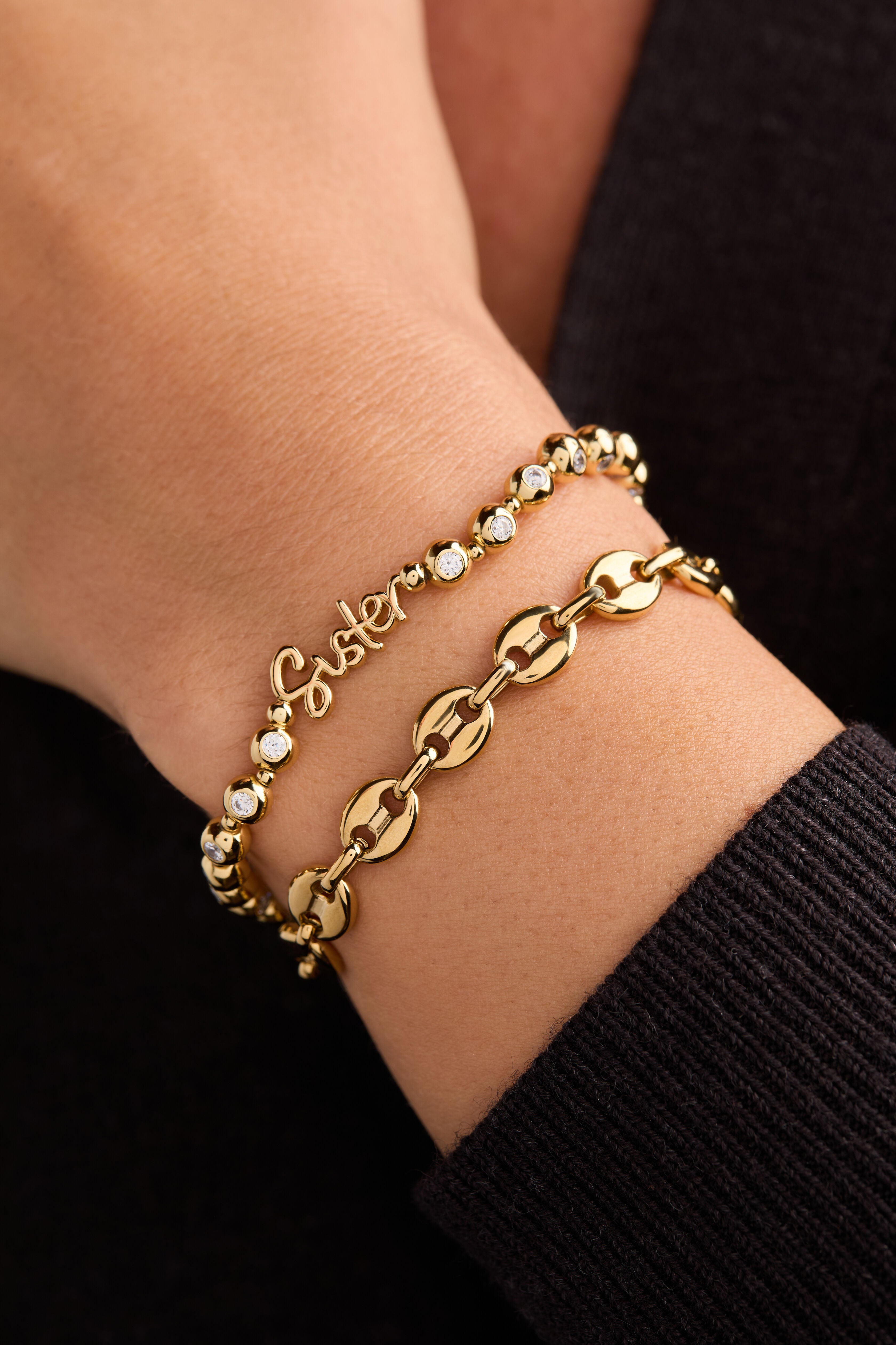 Sister Elongated Crystal Stretch Bracelet, Gold / Gold, alternate image number 2