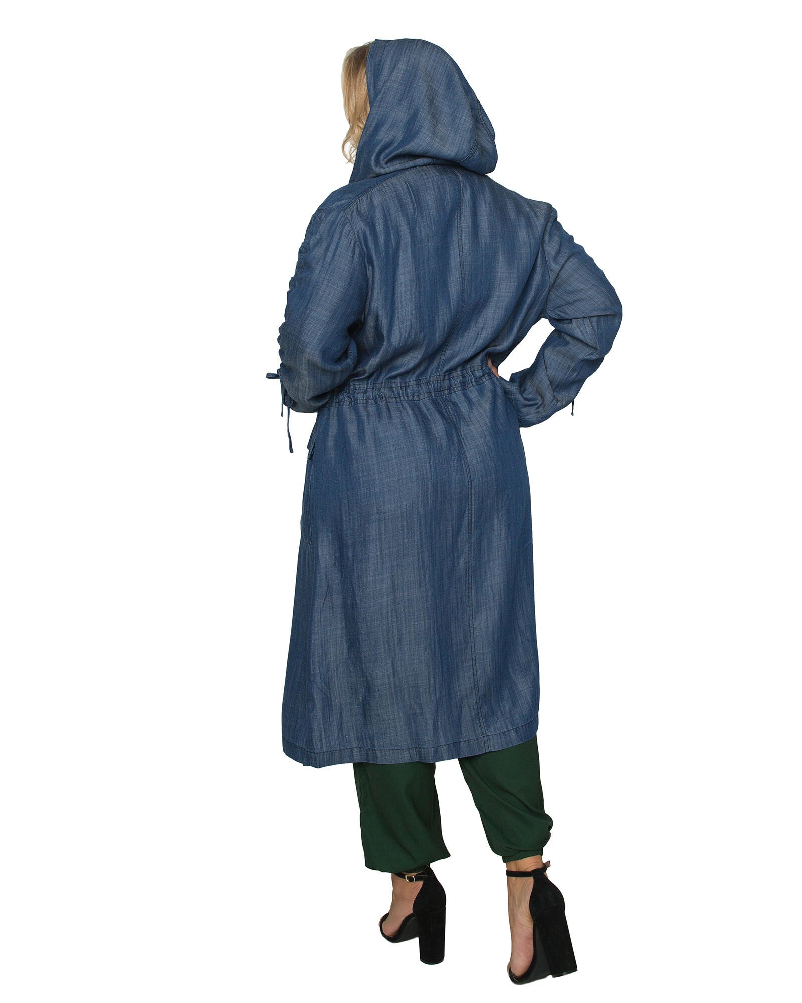 Pippa Hooded Long Anorak Jacket, Dark Indigo / Medium Wash, alternate image number 4