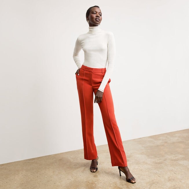 Axam Layering Turtleneck - Contrast Organic Ribbed Pima Cotton, IvoryRed / White, alternate image number 3