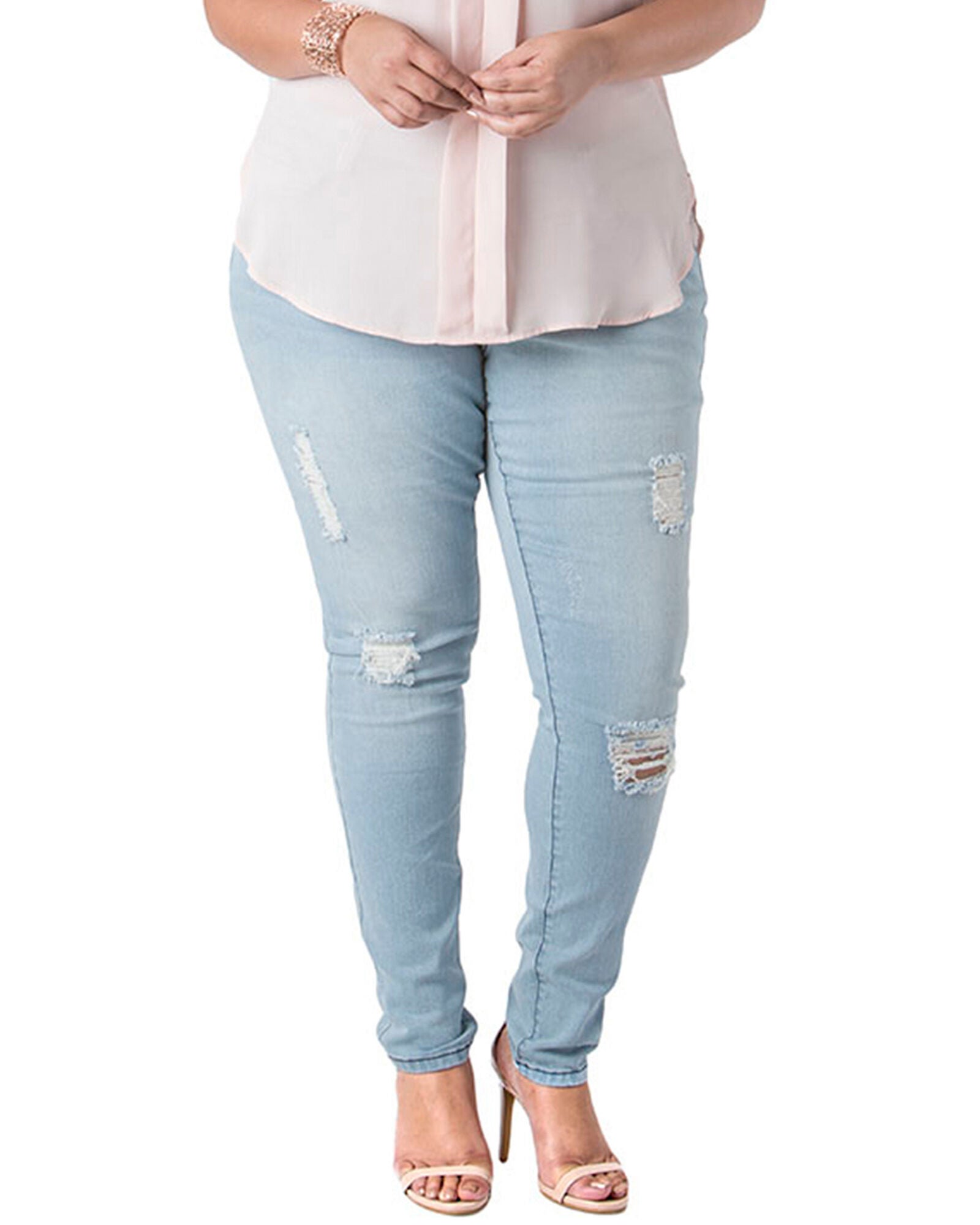 Plus Size Madison Destroyed Washed Skinny Jeans, Blue Destroyed / Light Wash, hi-res image number 0
