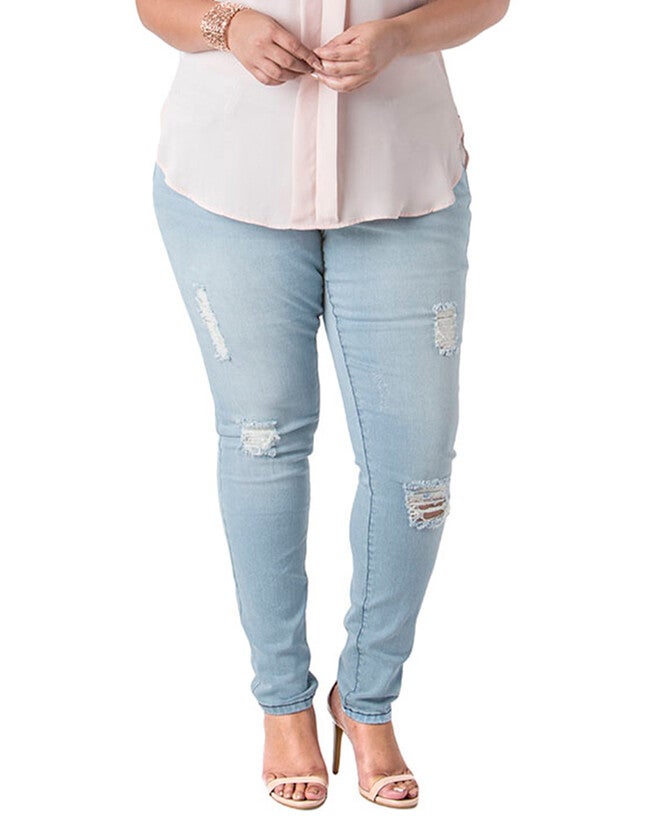 Plus Size Madison Destroyed Washed Skinny Jeans, Blue Destroyed / Light Wash, hi-res image number 0