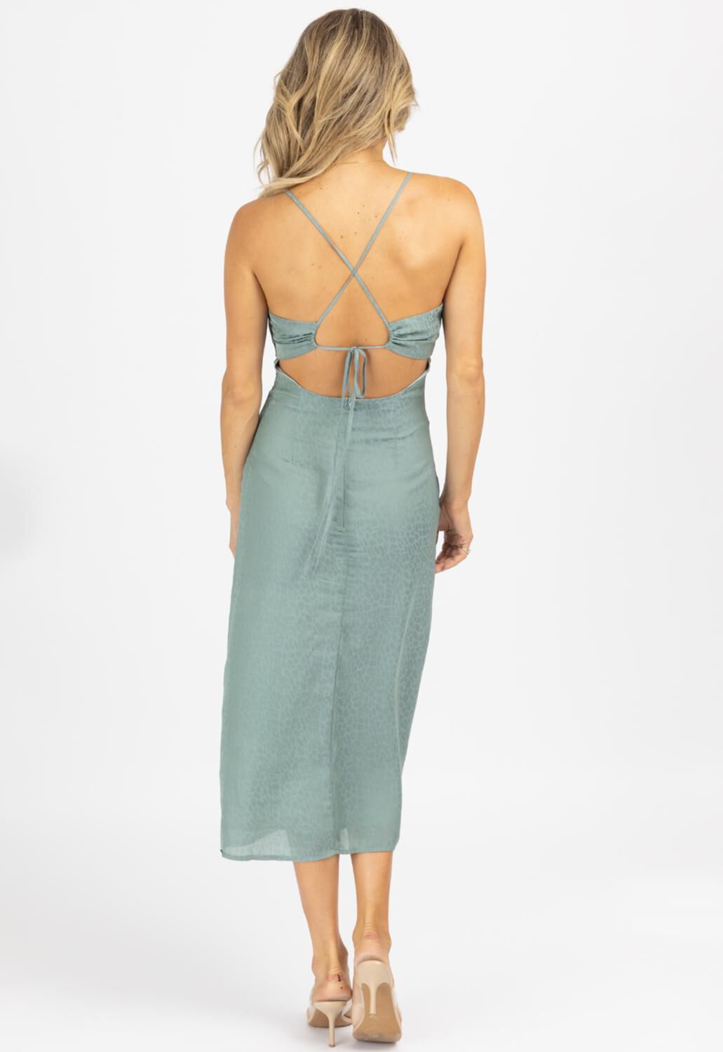 ANIMAL PRINT TWIST FRONT MIDI DRESS IN TEAL, , alternate image number 7