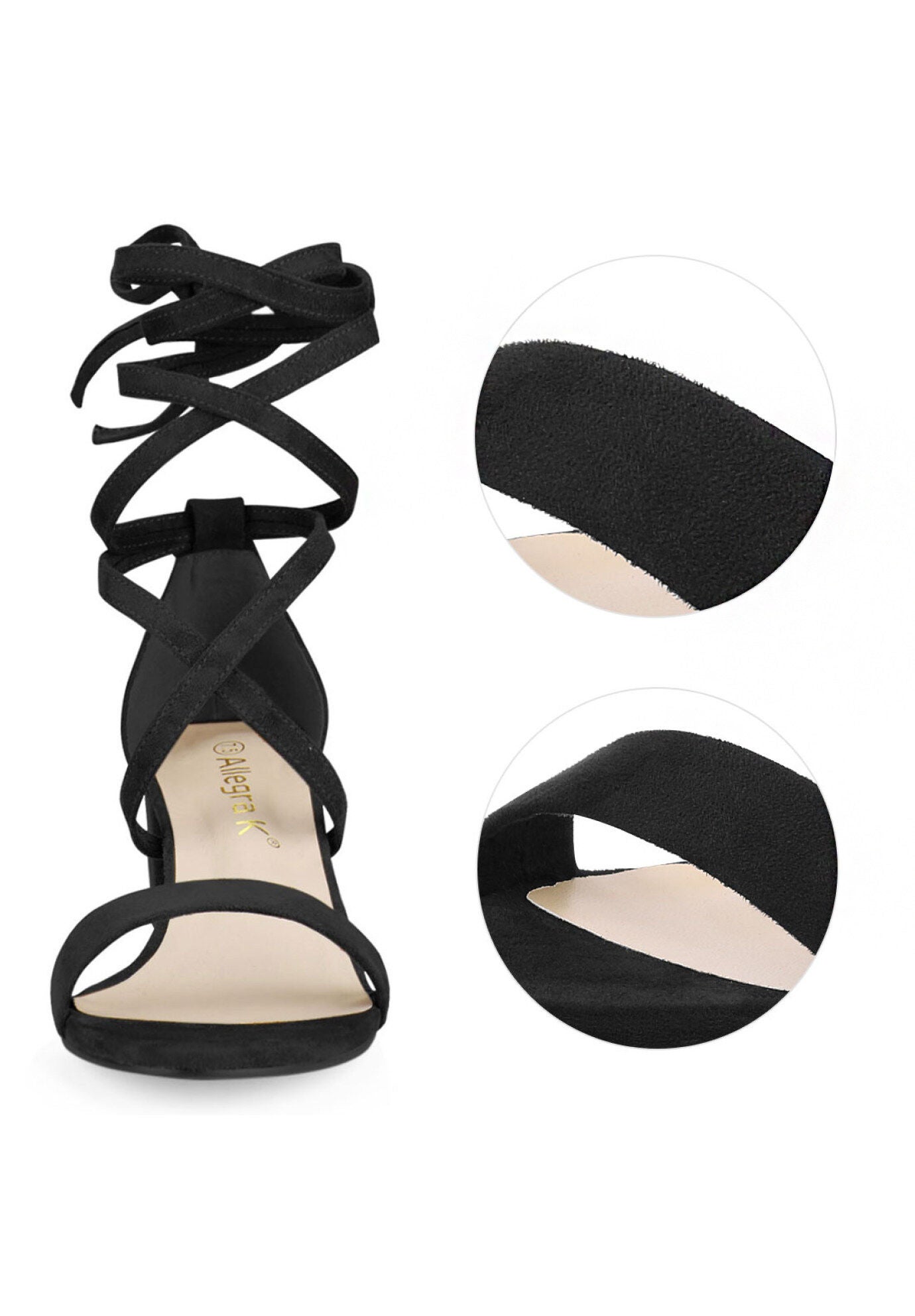 Open Toe Lace up Mid Chunky Heeled Sandal, Black / Black, alternate image number 1