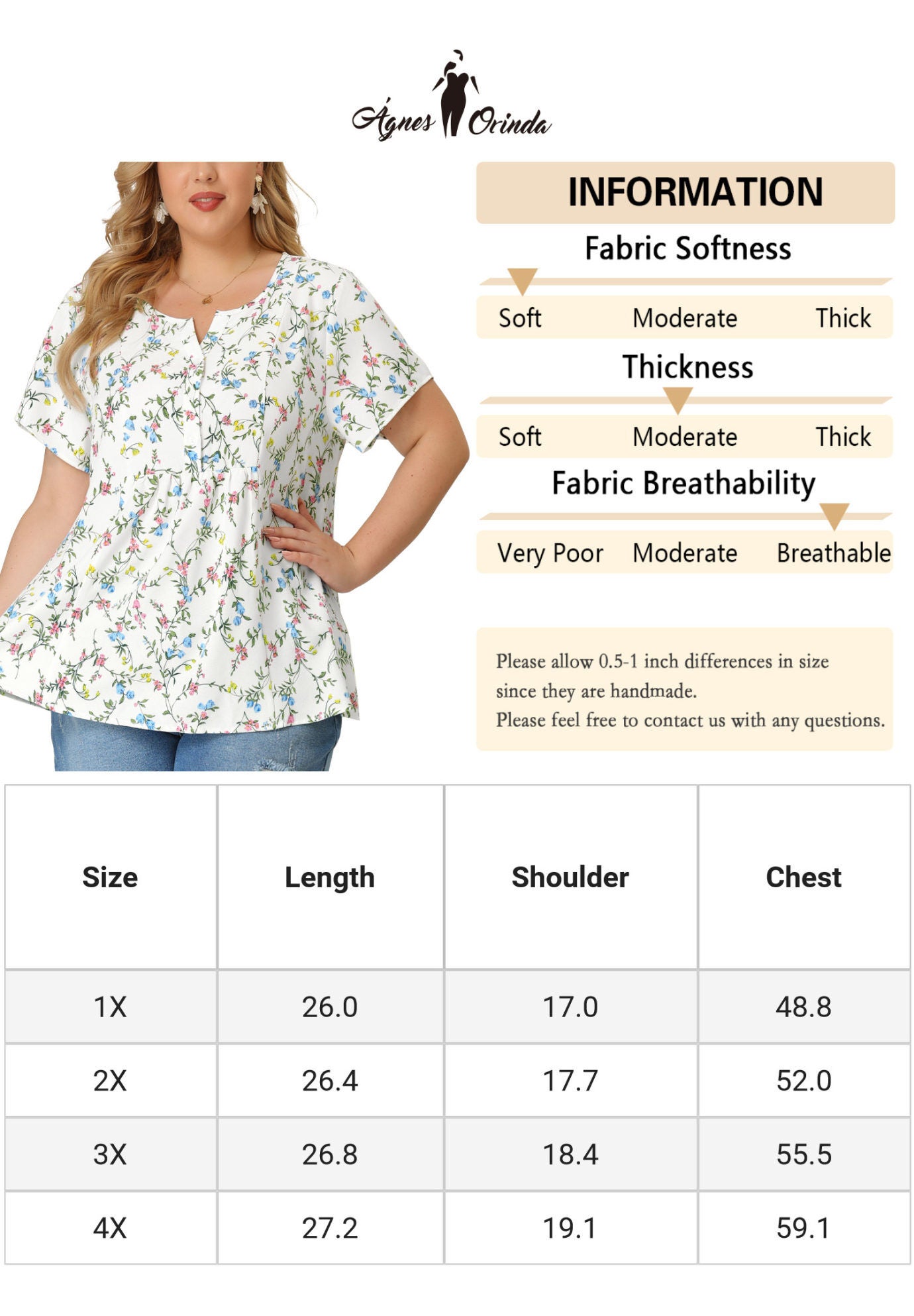 Summer Top Floral Half Placket Short Sleeve Casual Blouse, White / White, alternate image number 4