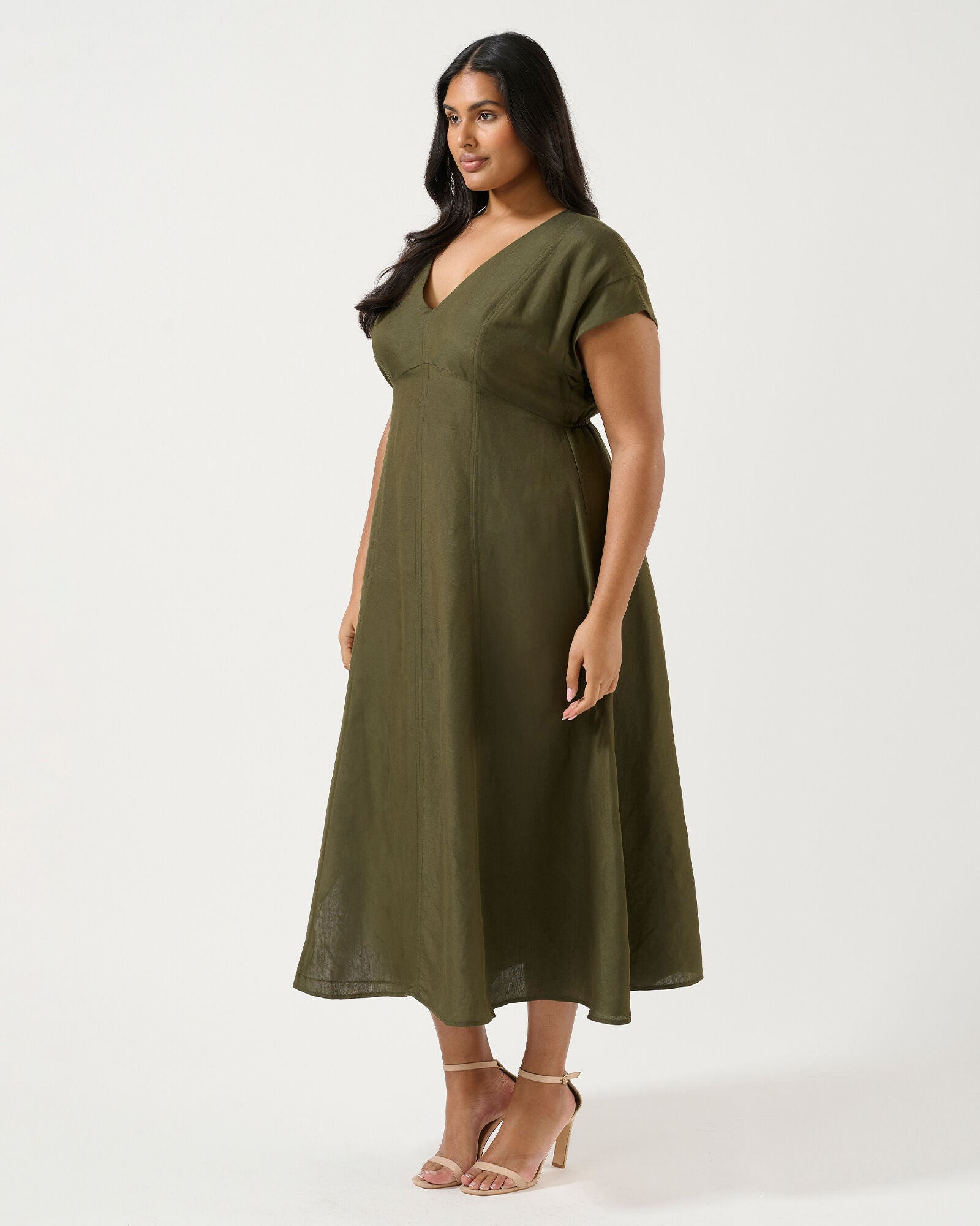 Aubrey V-Neck Dress, Olive / Olive Green, alternate image number 3