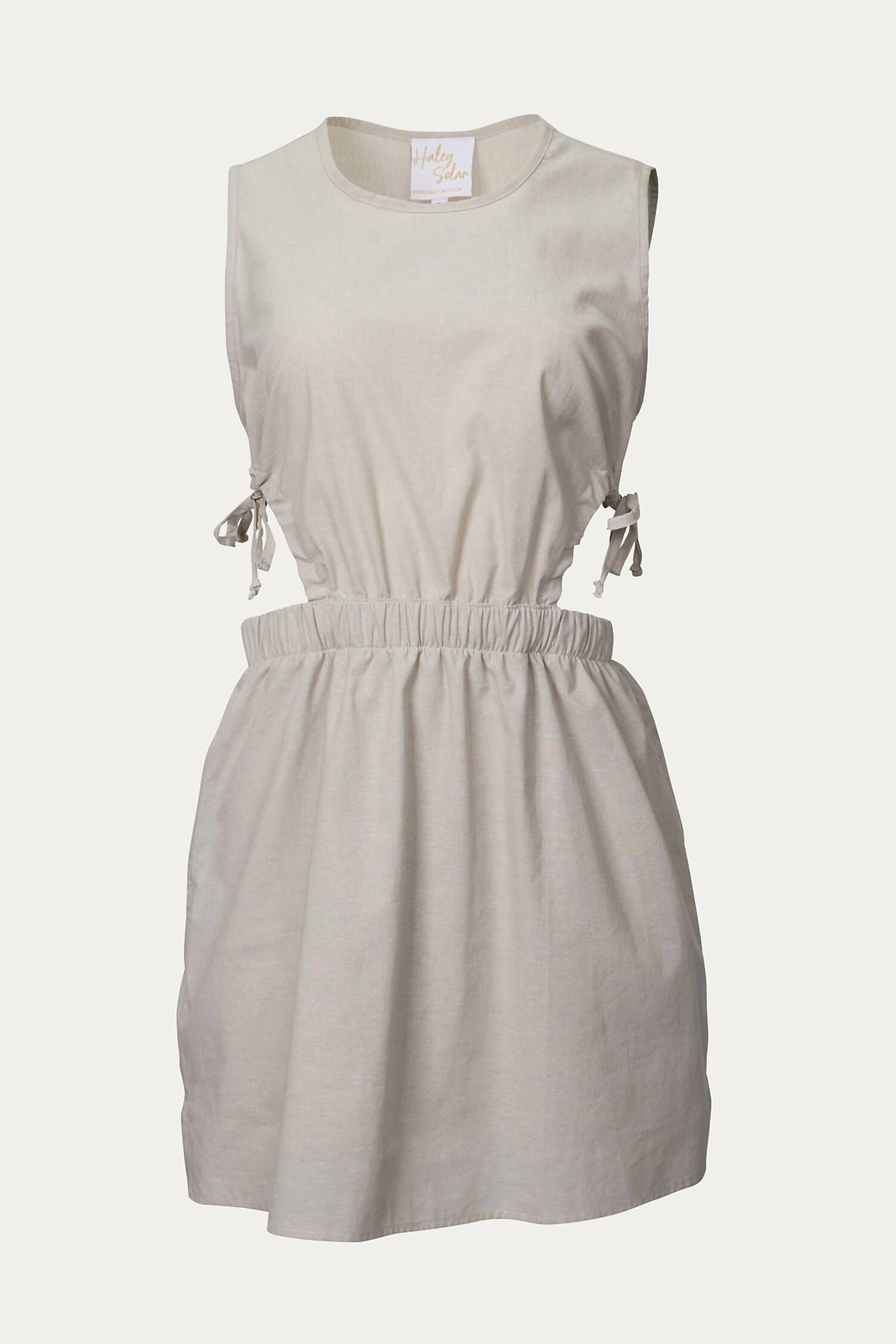 CUTOUT COTTON-TWILL MINI DRESS IN BEIGE, , alternate image number 3