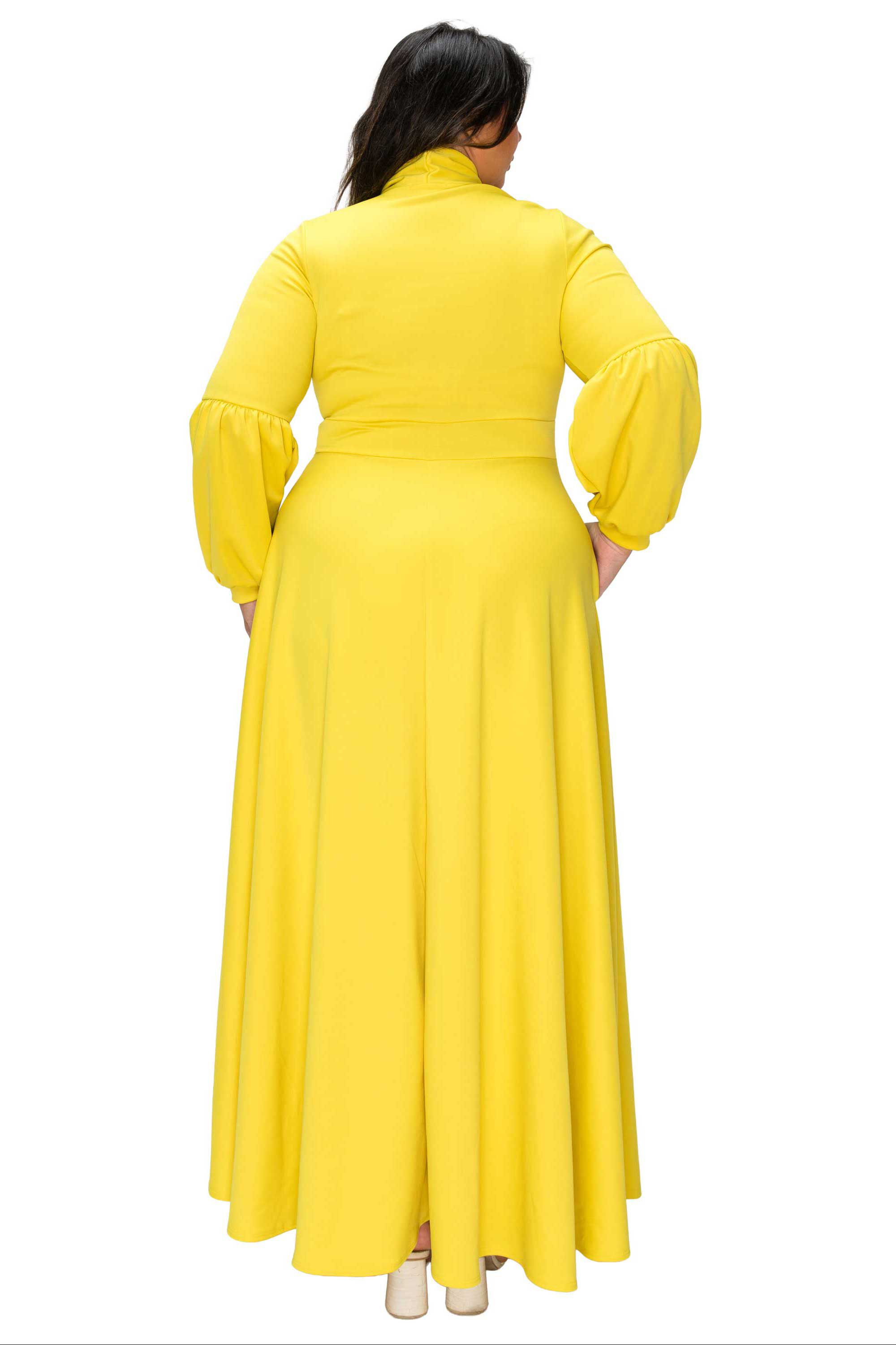 Bella Donna Dress with Ribbon and Bishop Sleeves, Yellow / Vanilla, alternate image number 2