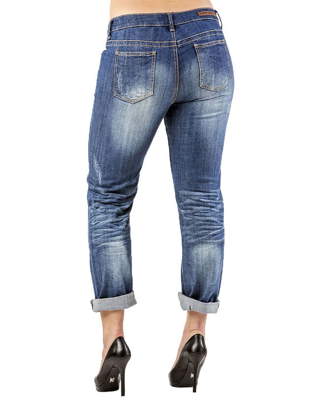 X-Boyfriend Heavy Hand Sand Whisker Detail Rolled Jeans, , alternate image number 6