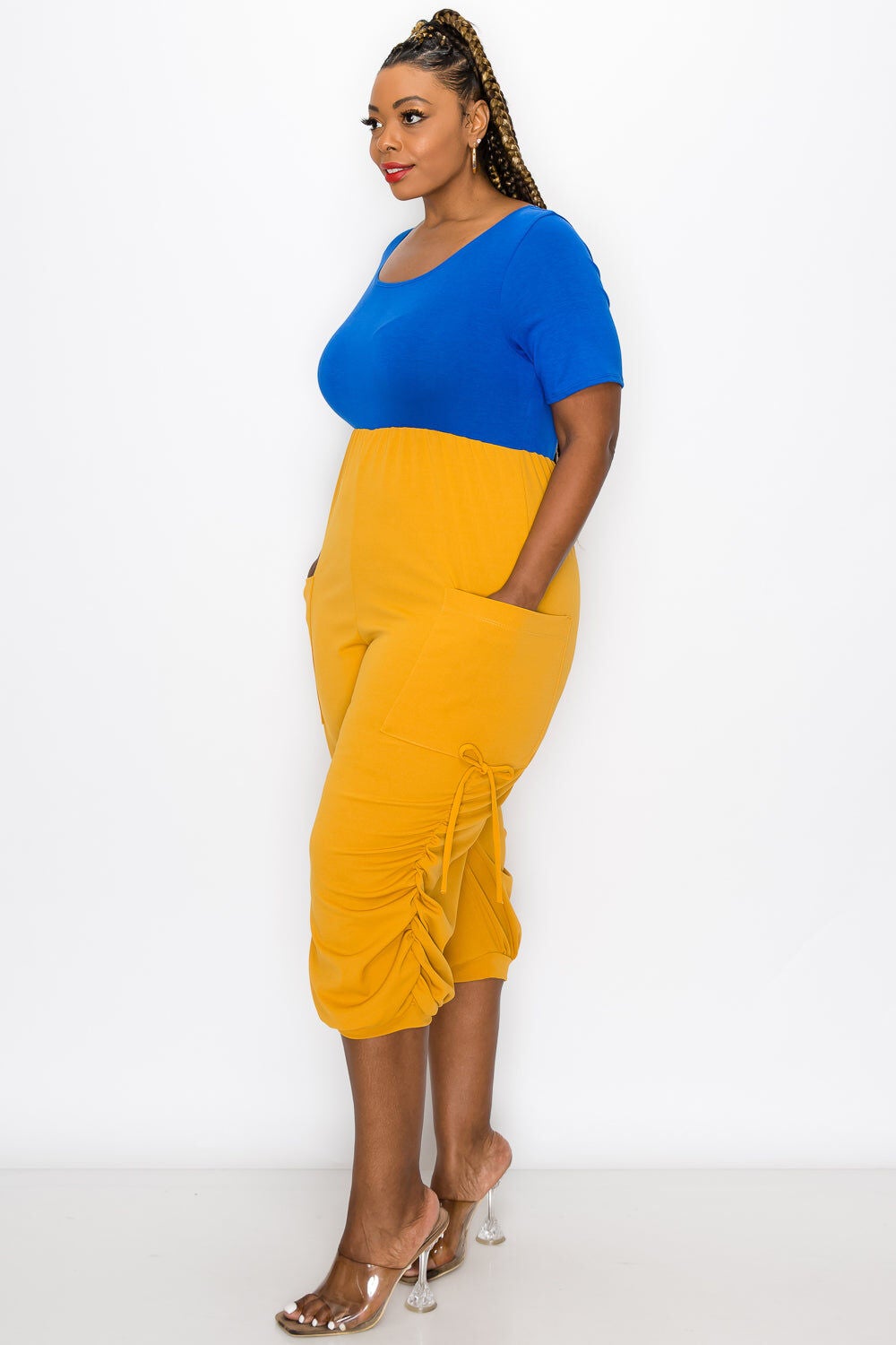 ELIZA COLORBLOCK JUMPSUIT, RoyalMustard / Royal Blue, alternate image number 2
