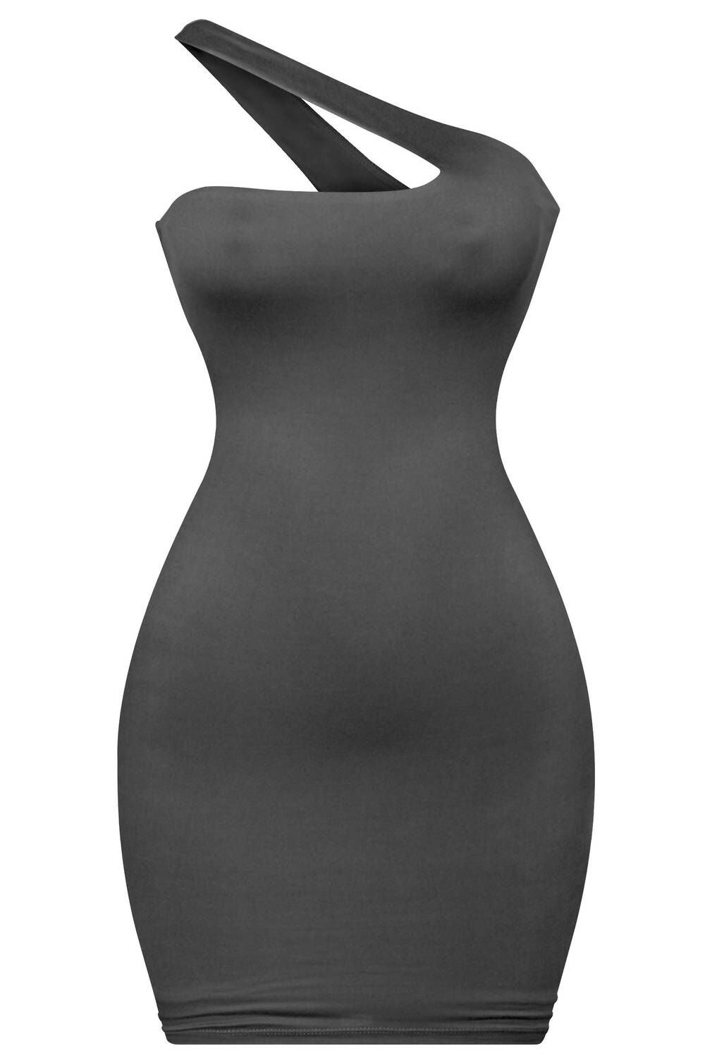 ONE SHOULDER MINI DRESS IN BLACK, Black / Black, hi-res image number 0