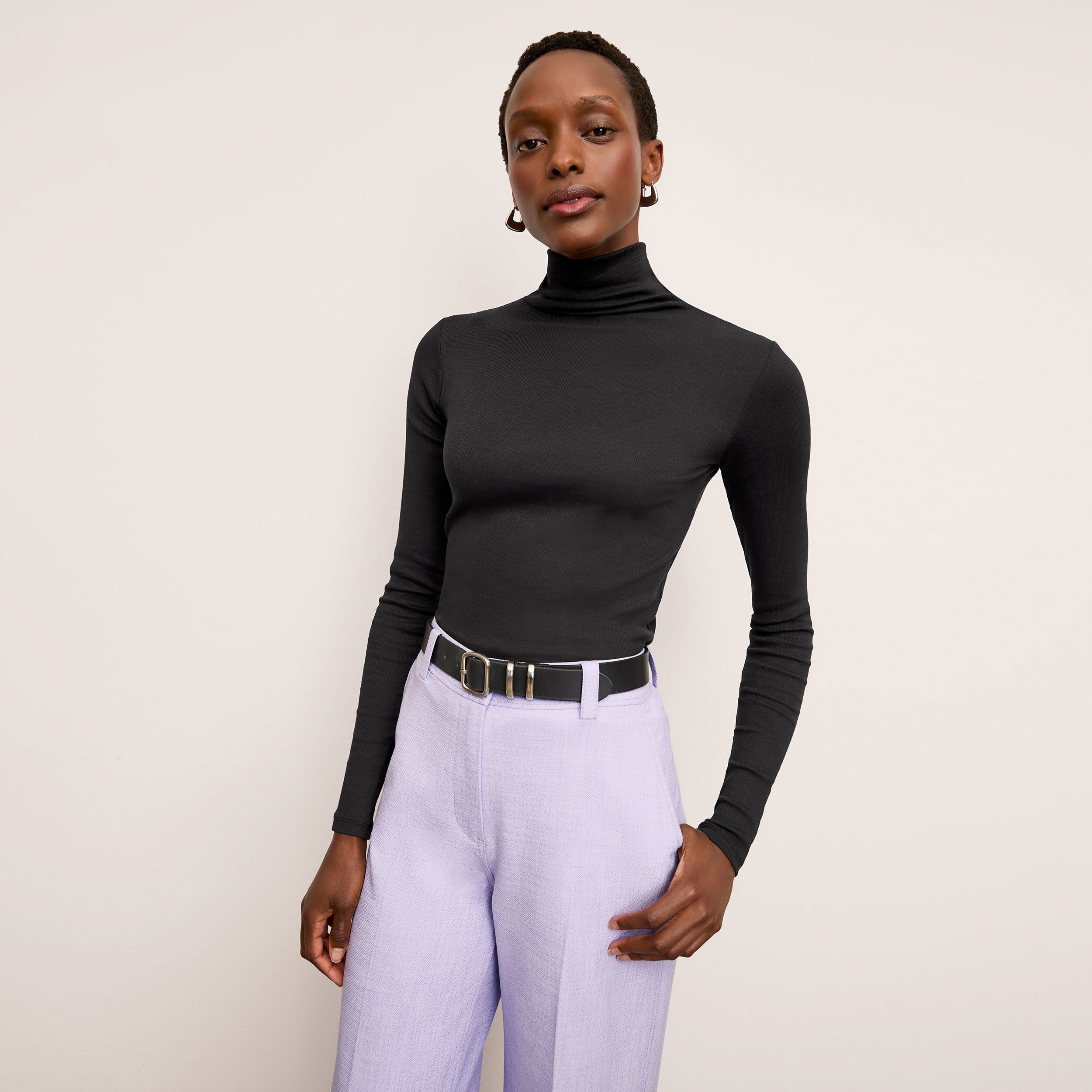 Axam Layering Turtleneck - Ribbed Pima Cotton, Black / Black, alternate image number 1