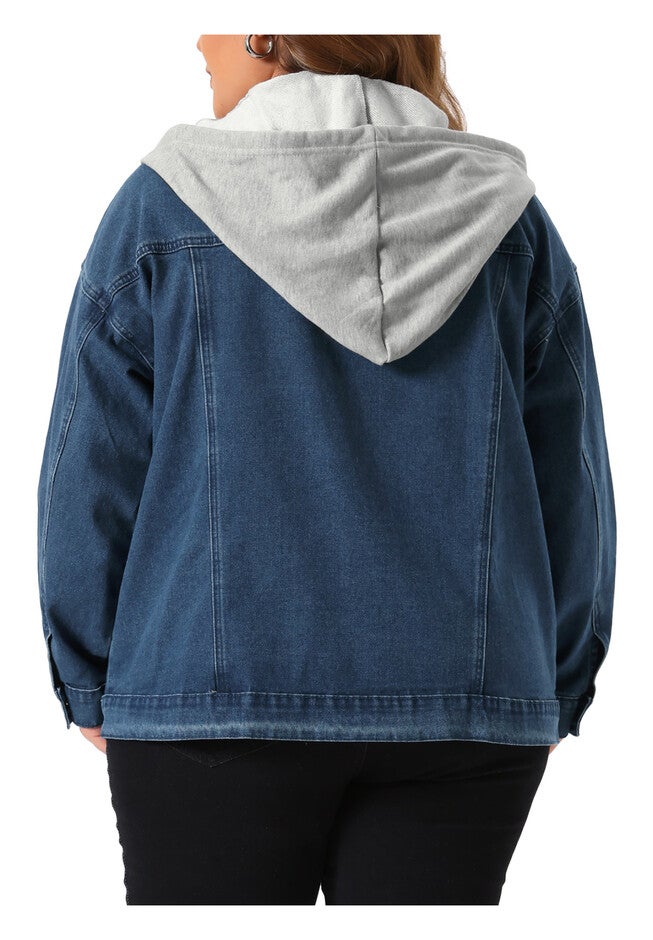 LAYERED DRAWSTRING DETACHABLE HOODIE DENIM JACKET, Blue / Navy, alternate image number null