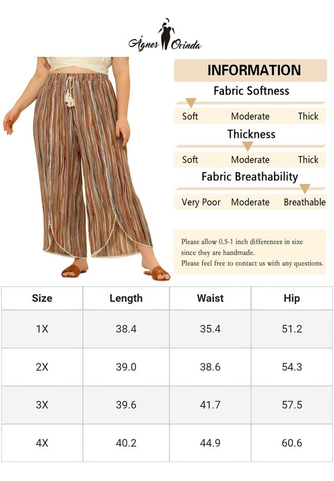 SPLIT ELASTIC WAIST FLOWY STRIPED WIDE LEG PANTS, Brown / Brown, alternate image number 4