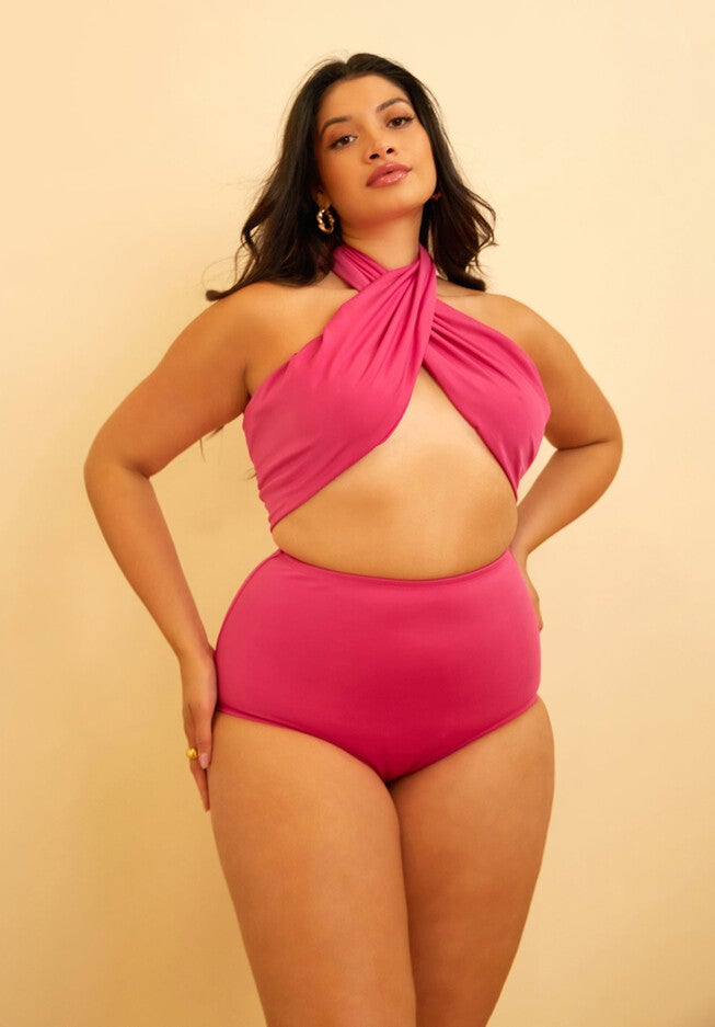 Island Babe Wrap Halter Swim Top, Fuchsia / Deep Fuchsia, hi-res image number 0