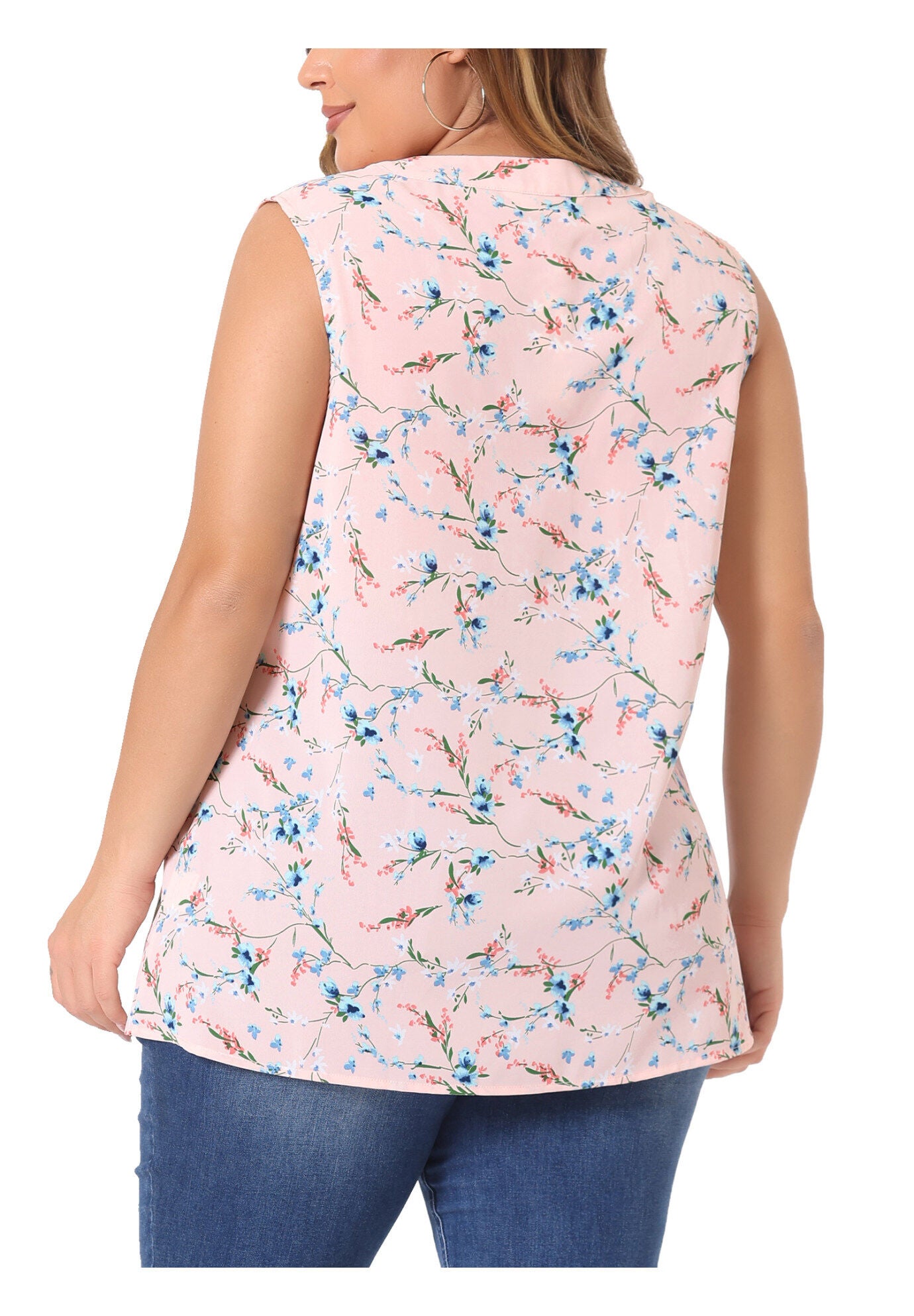 Floral Blouse Sleeveless Tank Top, Pink / Pink, alternate image number 4