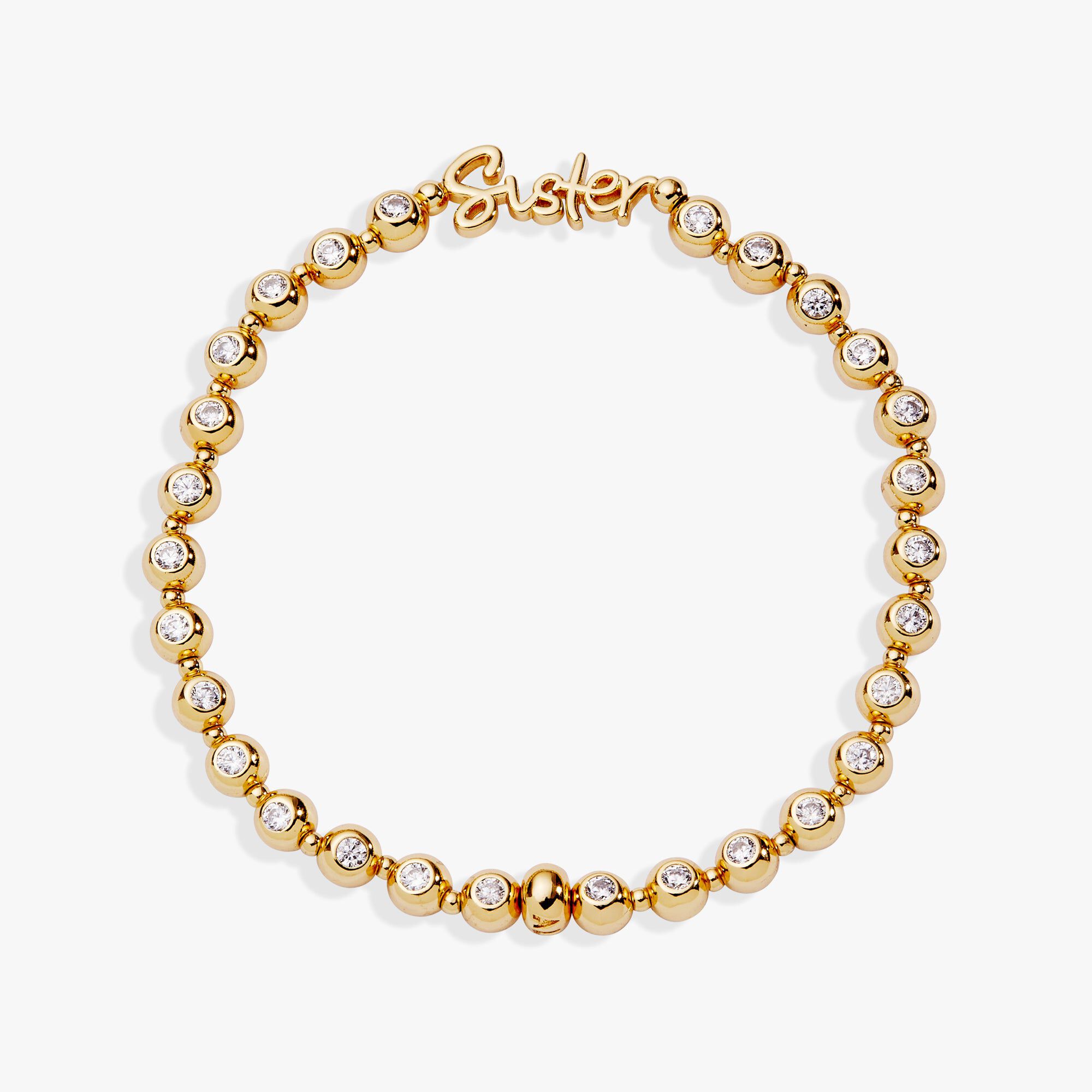 Sister Elongated Crystal Stretch Bracelet, Gold / Gold, hi-res image number 0