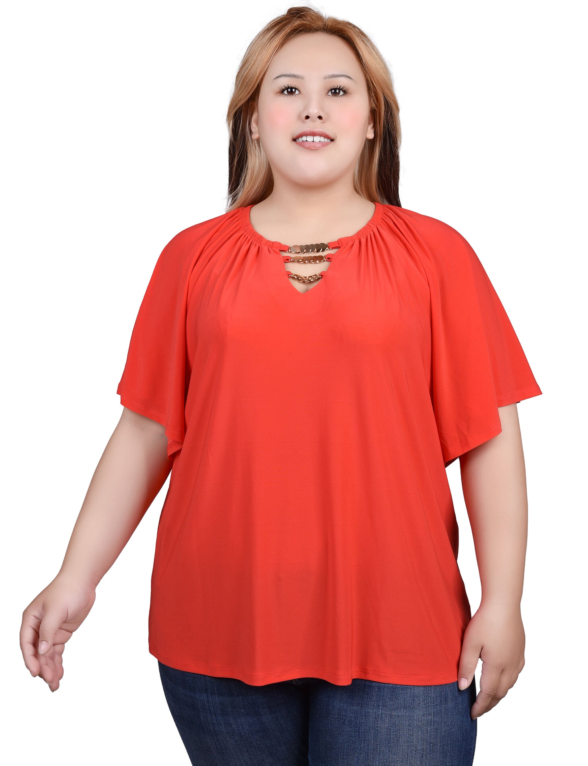 Raglan Sleeve Top With Chain Details, Bittersweet / pink, hi-res image number 0
