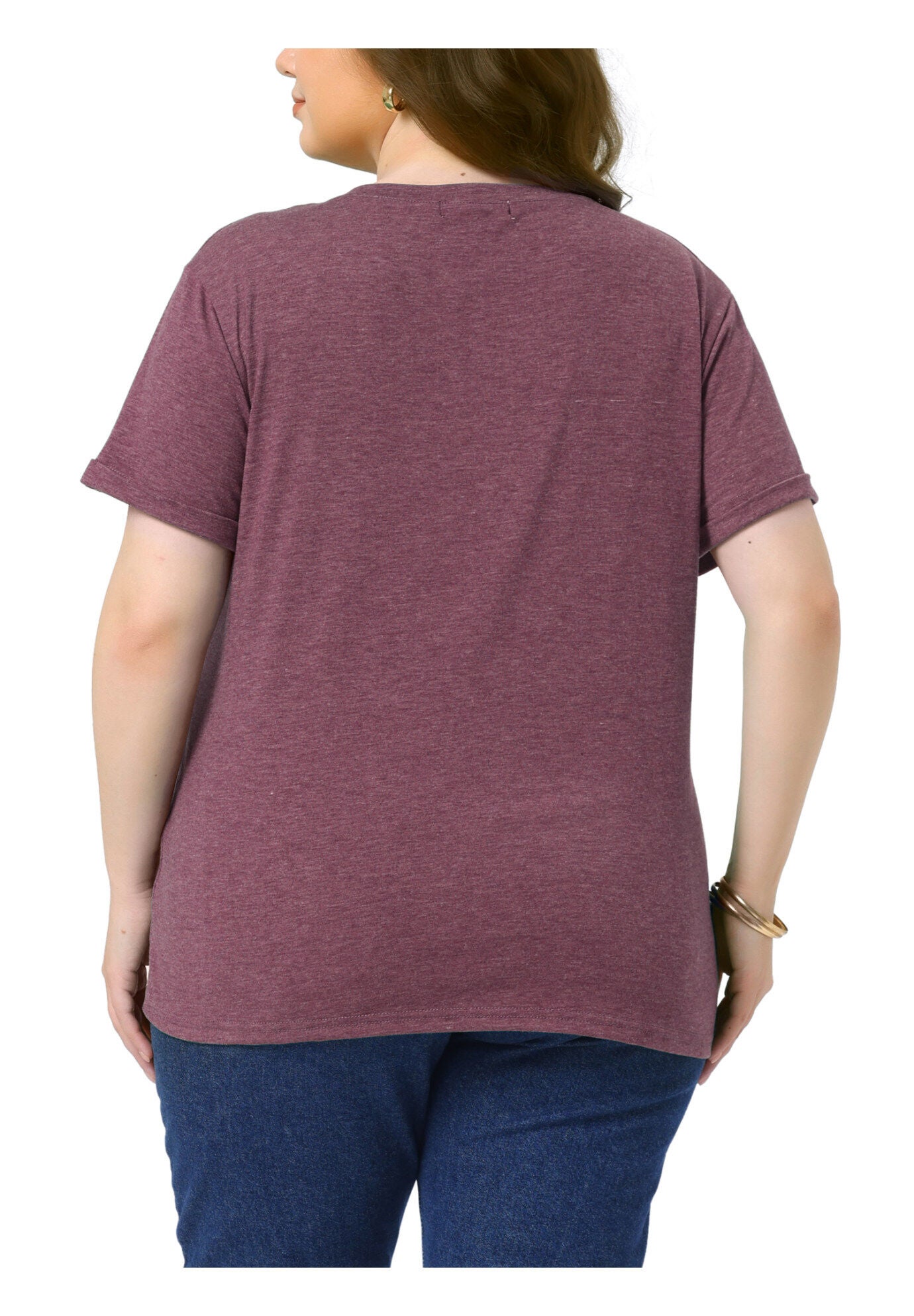 Short Sleeve Notched V Neck Summer Tees Tops, Burgundy / Burgundy, alternate image number 3
