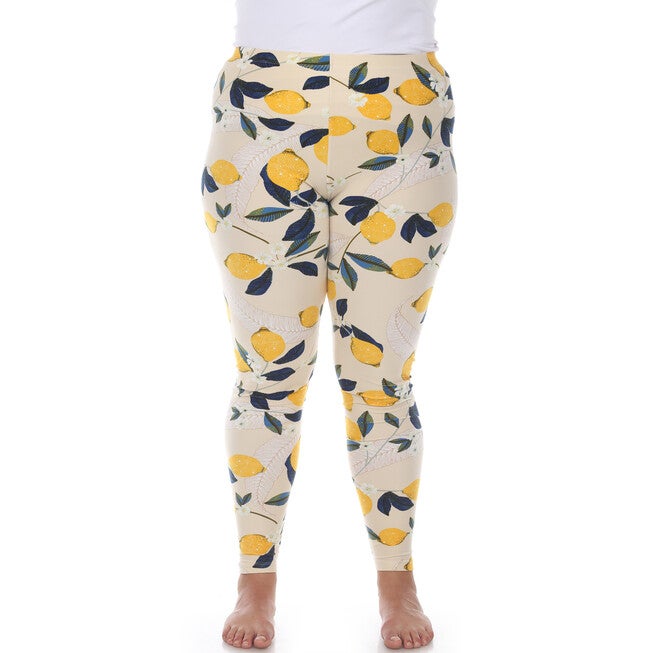 Super Soft Tropical Printed Leggings, Beige Lemon / Yellow, alternate image number null