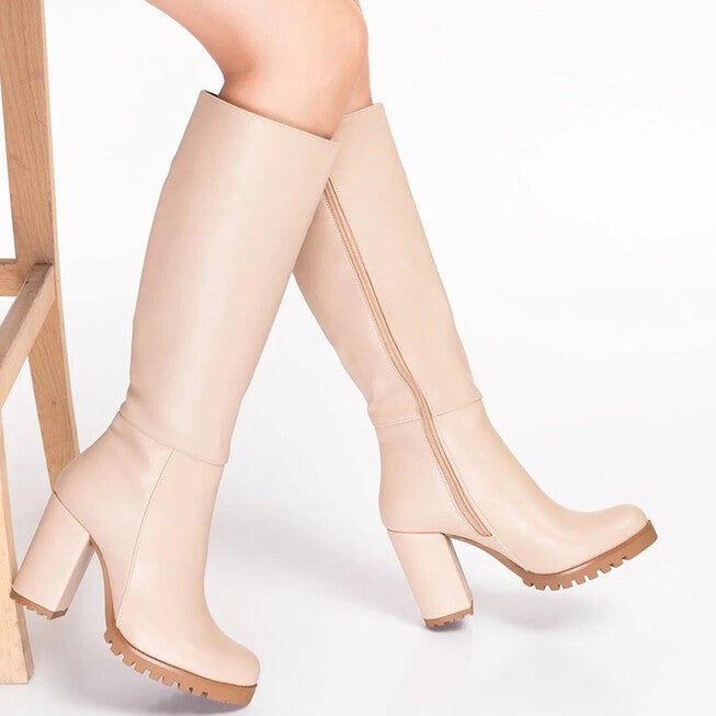ALIZE - CREAM WIDE CALF PLATFORM BOOTS, BEIGE / Beige, alternate image number 3