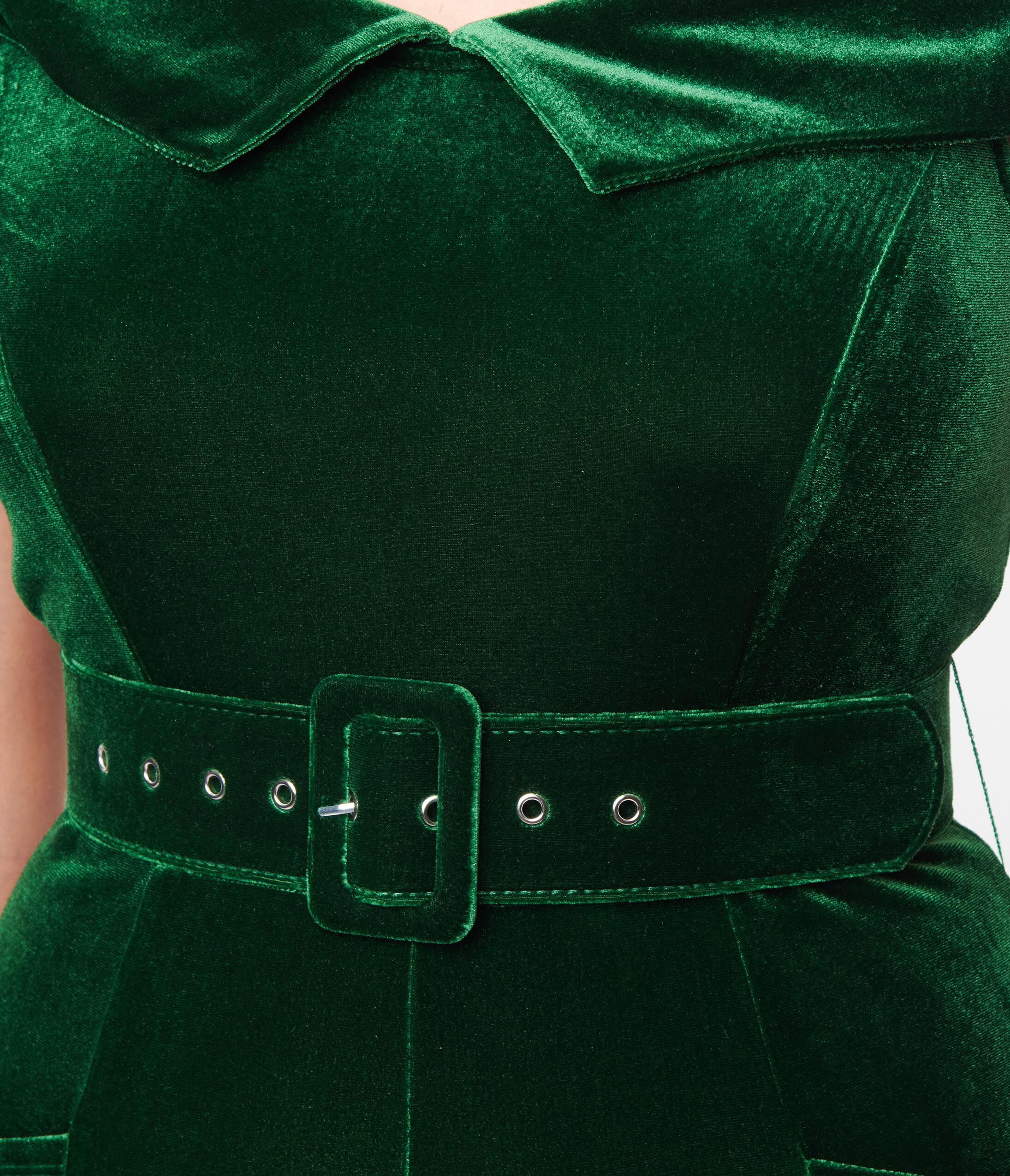 Unique Vintage Emerald Velvet Gillian Jumpsuit, , alternate image number 6
