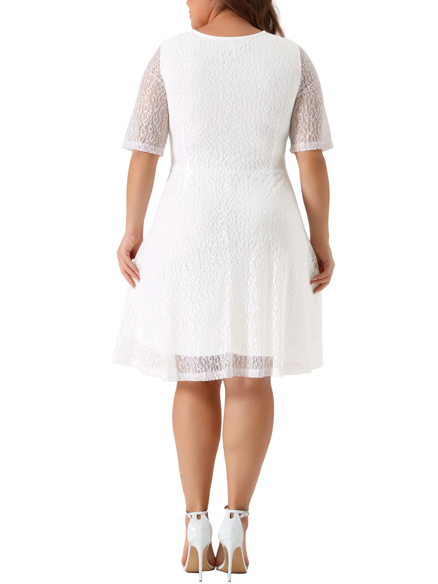 Lace Swing A-Line Cocktail Midi Dress, White / White, alternate image number 3