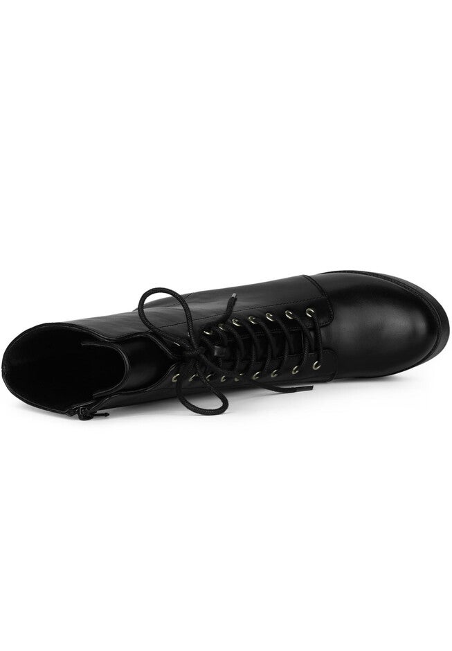 Platform Lace Up Chunky Heels Combat Boots, Black / Black, alternate image number null
