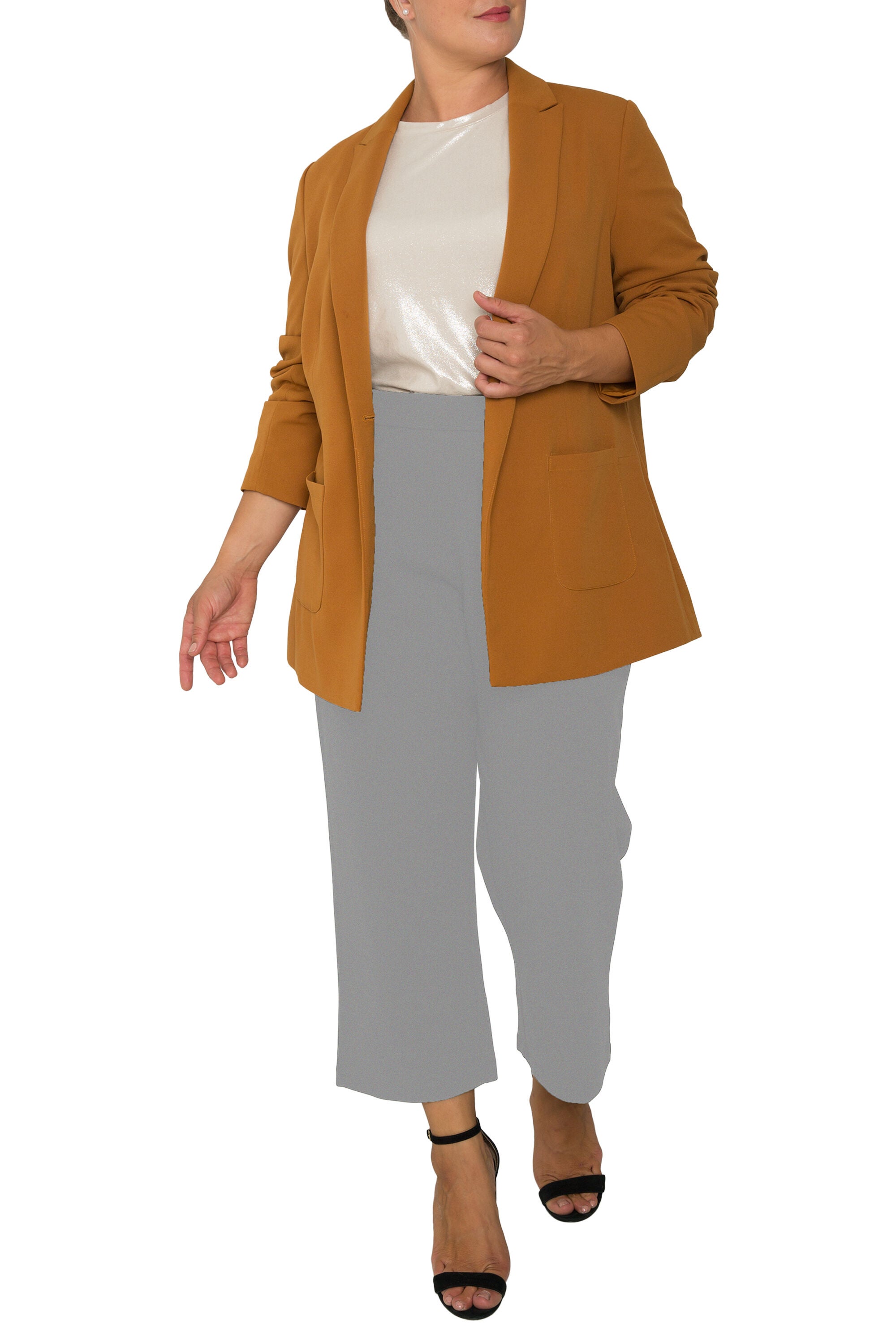 Plus Size Mona High Waist Stretch Crepe 23 inches Crop Pants, Dark Grey / Light Grey, alternate image number 1