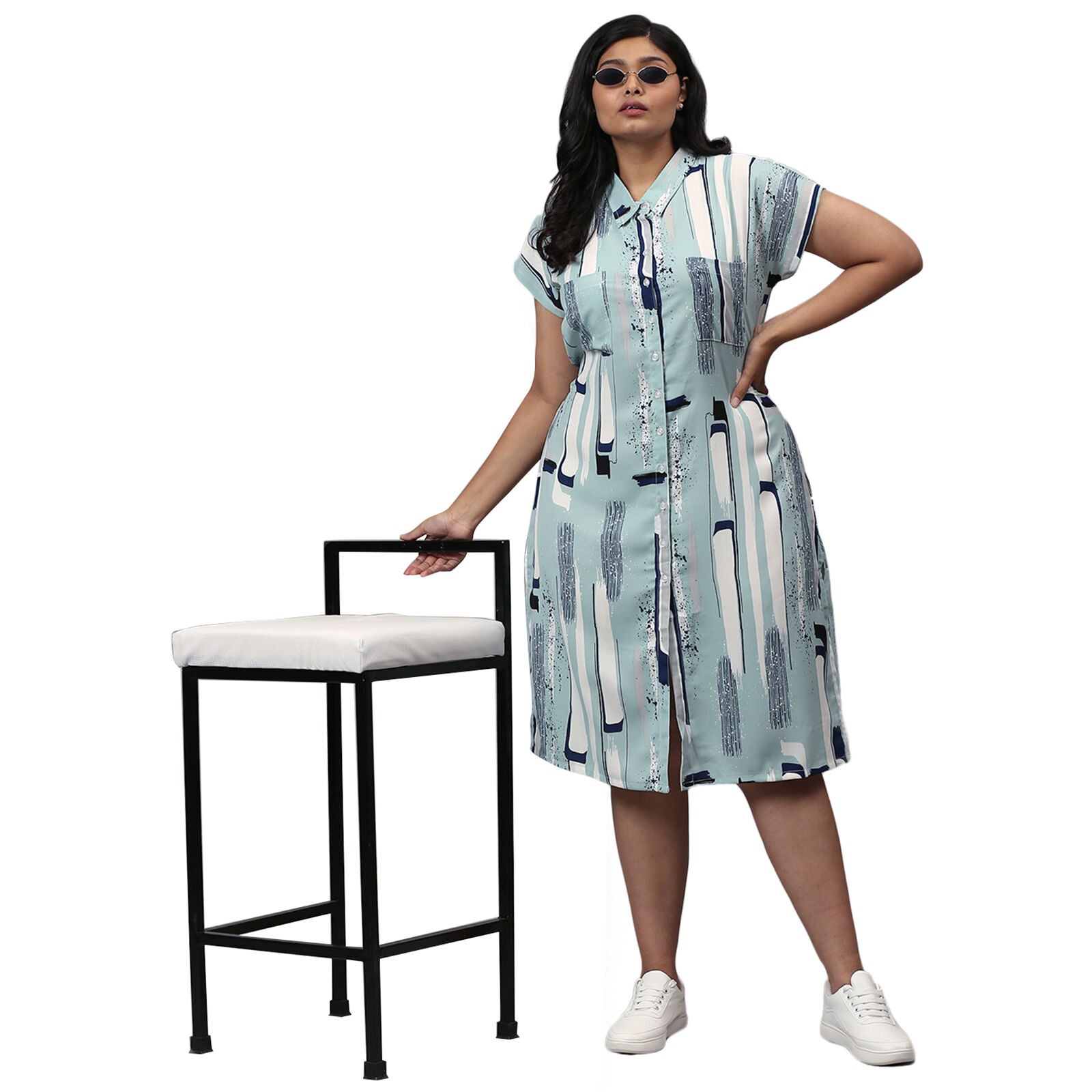 Printed Button Down Dress, , alternate image number 8