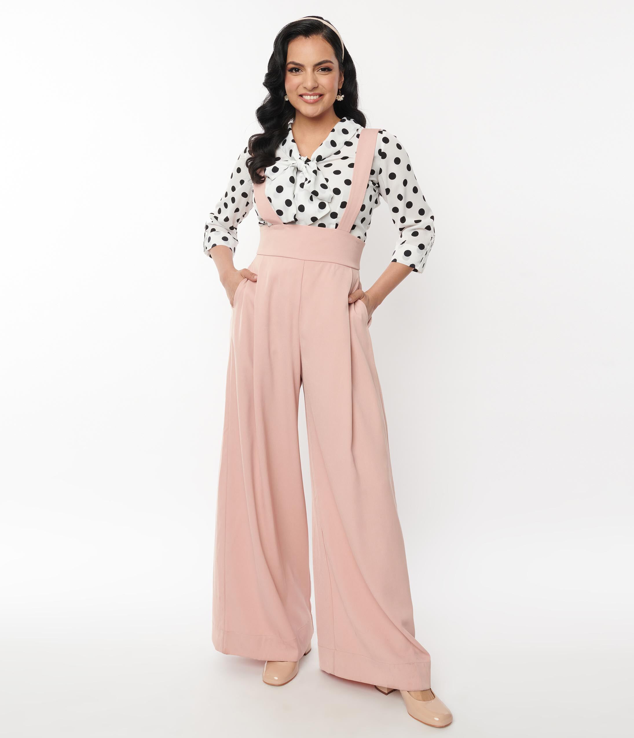 Unique Vintage Blush Rochelle Suspender Pants, , alternate image number 8