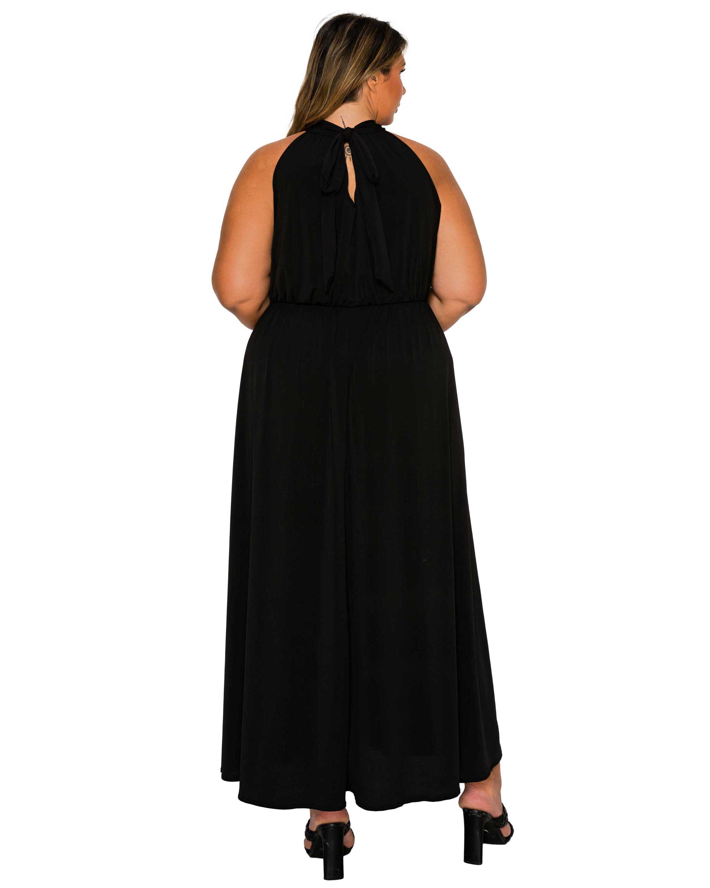 Cassia Halter Neck Dress, Black / Black, alternate image number 2