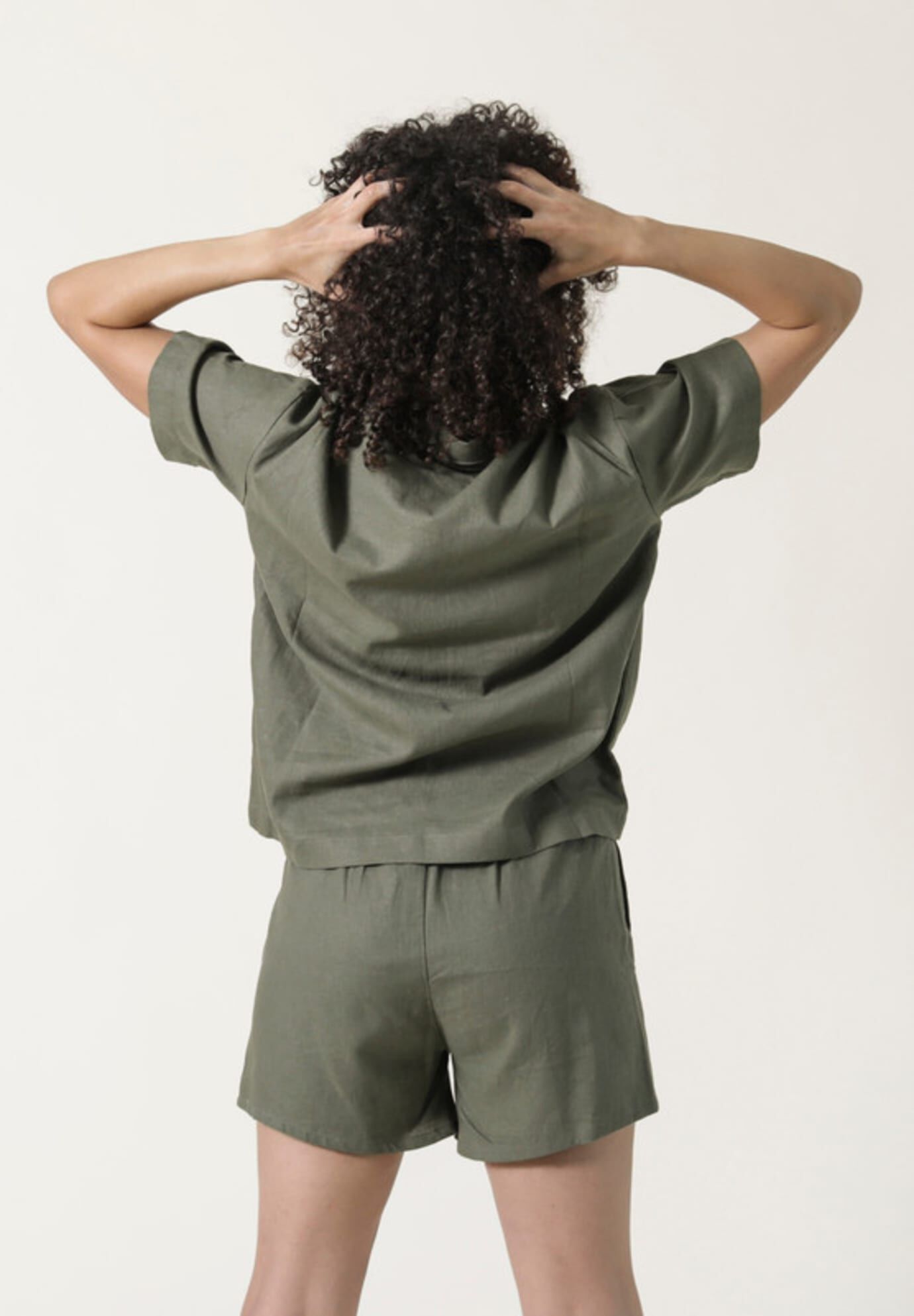 Plus Rita Linen Shorts, Olive / Olive Green, alternate image number 1