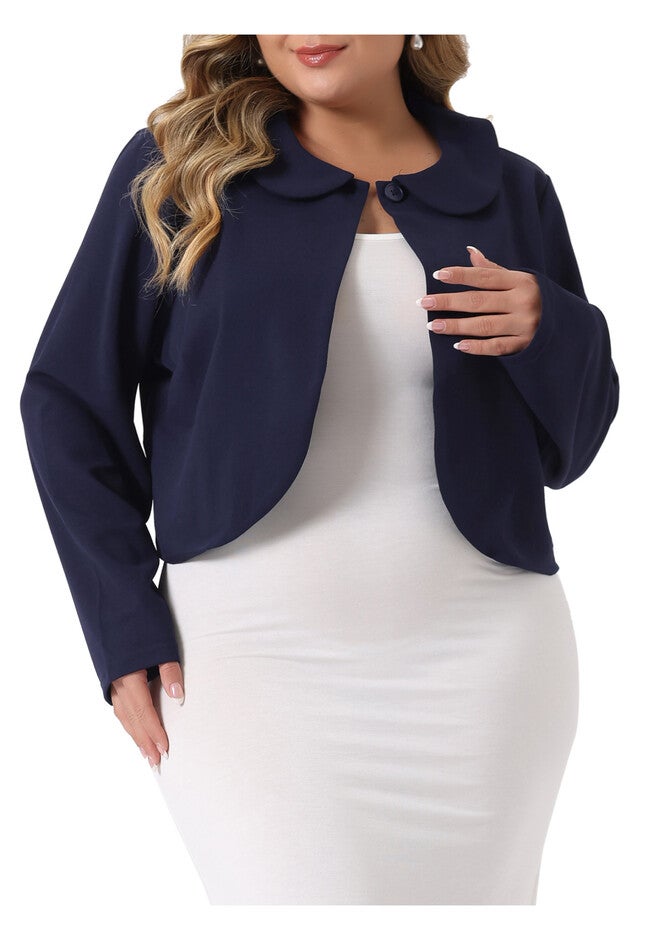 PETER PAN COLLAR CROP SHRUG JACKET, Navy Blue / Navy, alternate image number 2