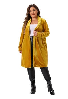 OPEN FRONT LIGHTWEIGHT LONG VELVET BLAZER CARDIGAN