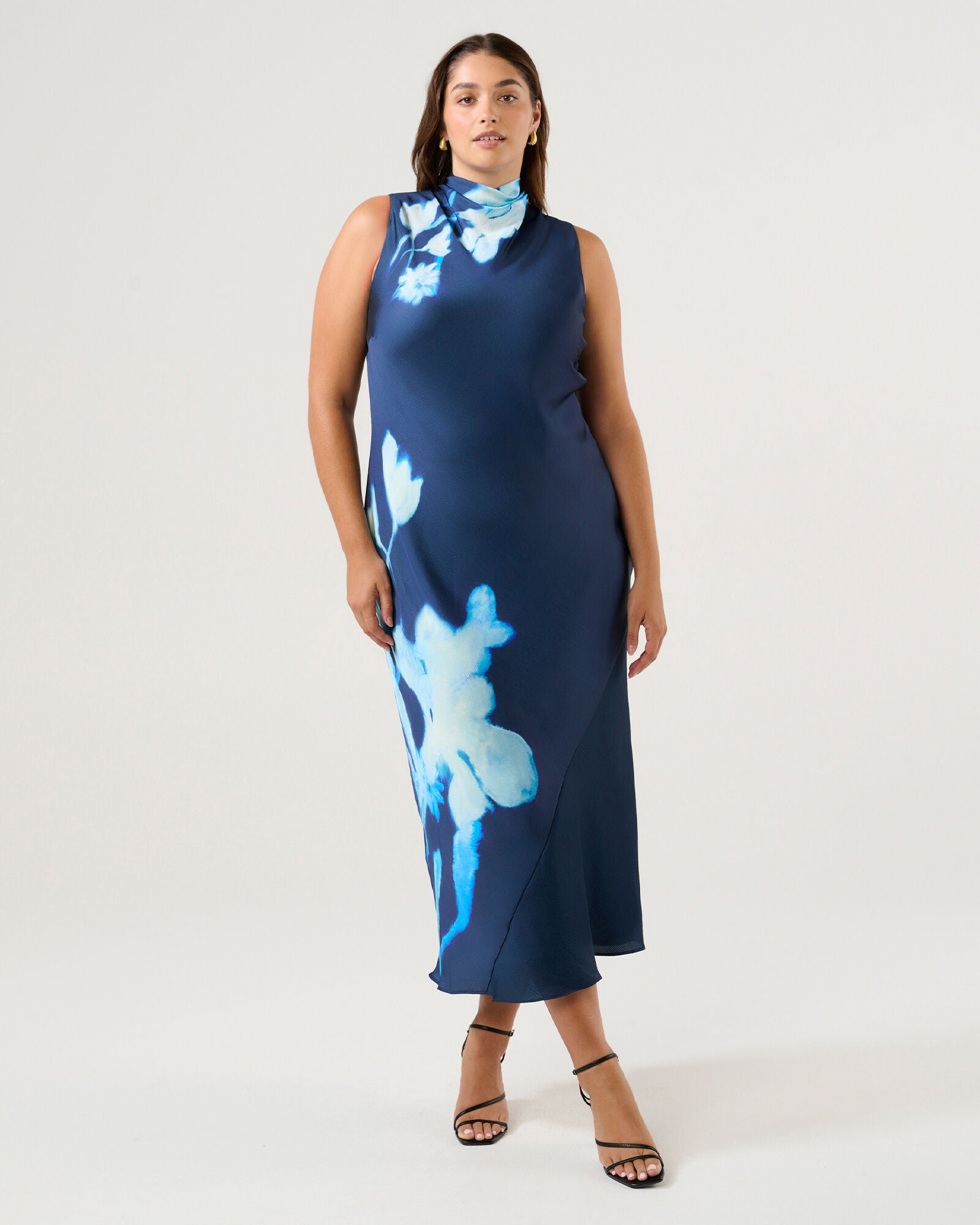 Mayla Print High Neck Sleeveless Slip Dress, Midnight BlueAzure / Navy, alternate image number 1