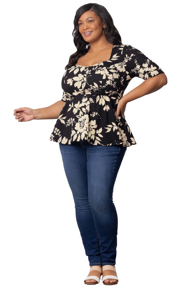 Posh Peplum Top, VINTAGE IVORY FLORALS / Black, alternate image number 1