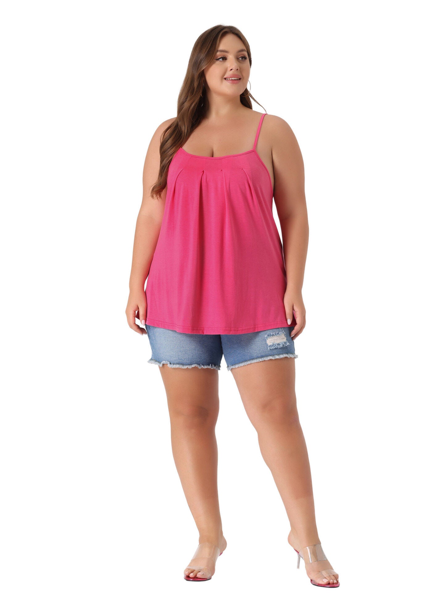 PLEATED SLEEVELESS LOOSE CAMISOLE TANK TOP, Hot Pink / Pink, hi-res image number 0