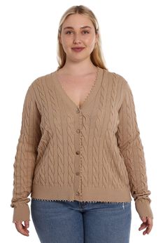Cotton frayed edge cable cardigan