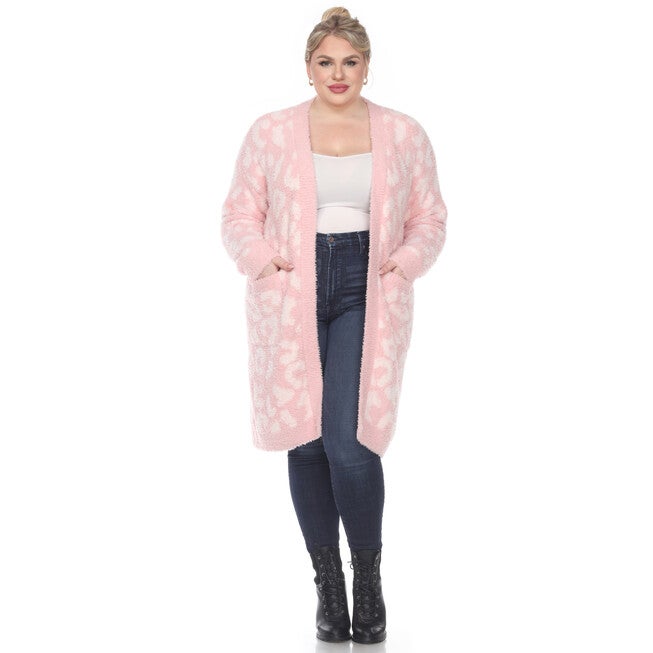 Leopard Print Open Front Sherpa Coat, Pink / Pink, alternate image number 4