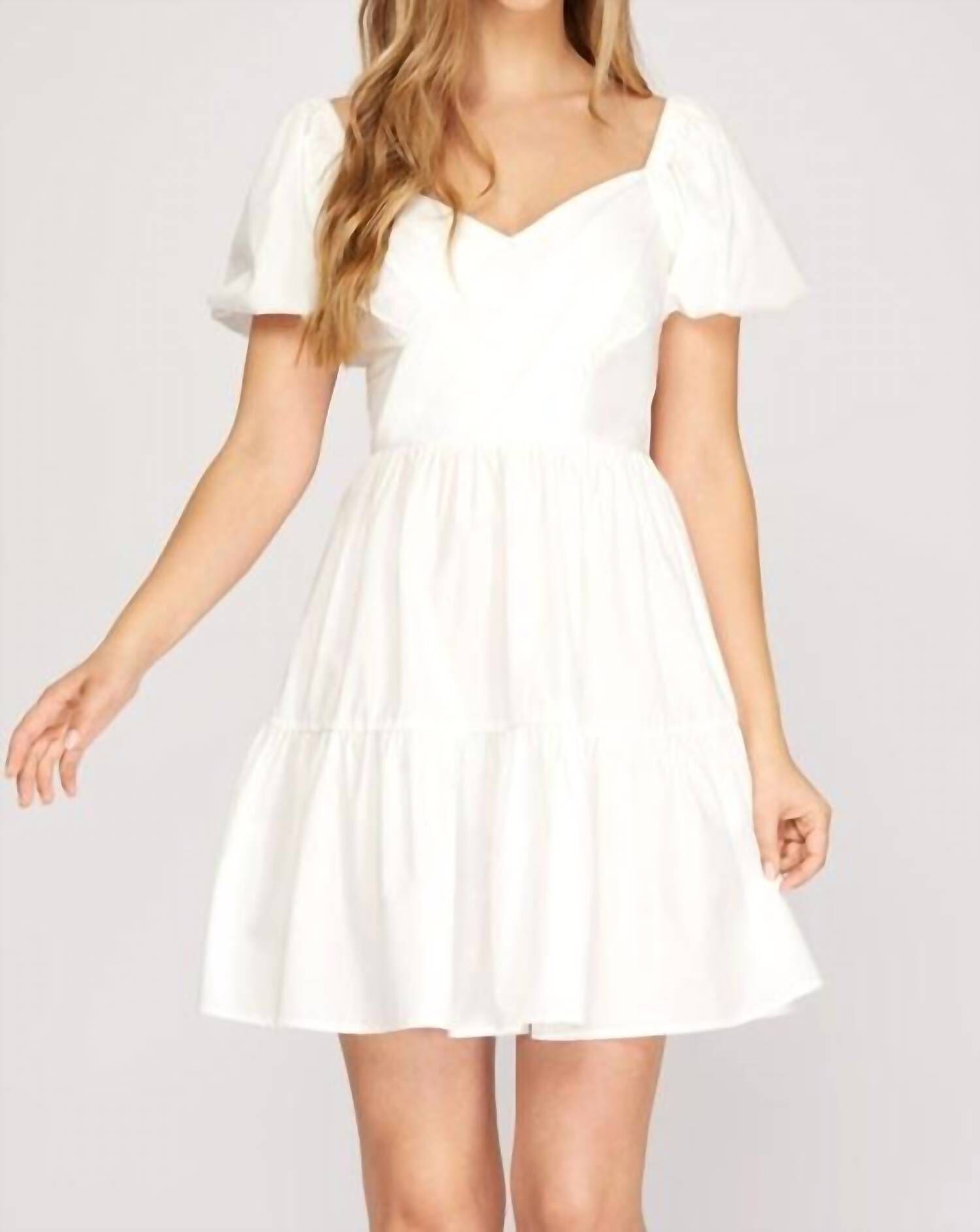 V NECK DRESS IN WHITE, White / White, hi-res image number 0