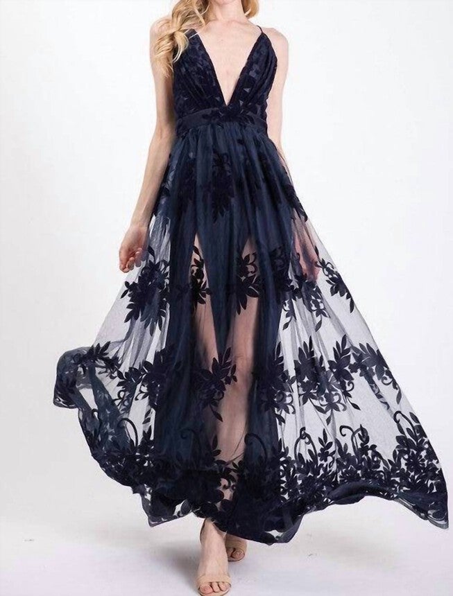 ENDLESS LOVE FLORAL MAXI DRESS IN NAVY, Navy / Royal Blue, hi-res image number null