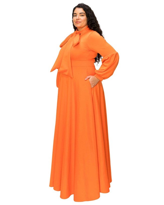 Bella Donna Dress with Ribbon and Bishop Sleeves, Tangerine / Orange, alternate image number 2