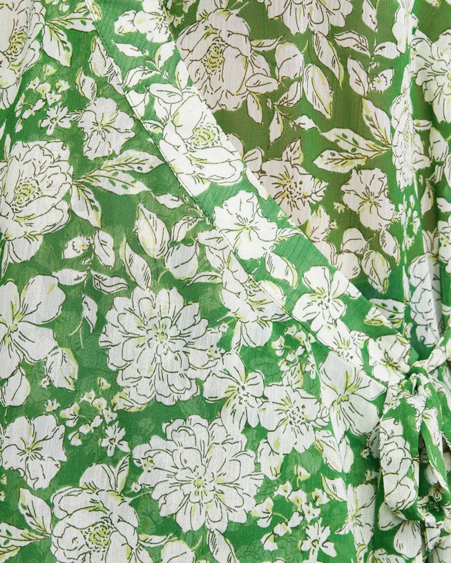 Sheer Floral Field Wrap Top, Print / Kelly Green, alternate image number null
