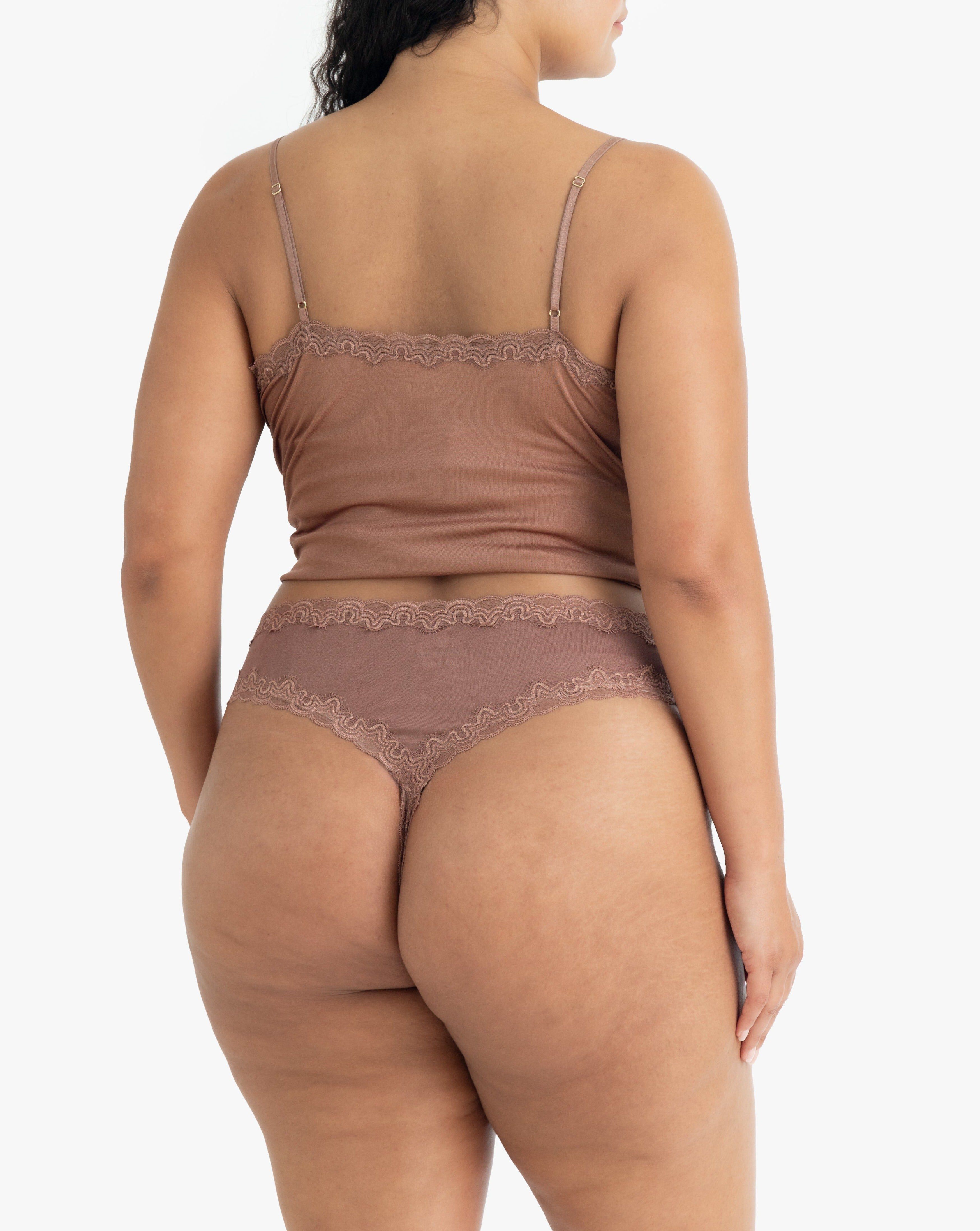 Soft Silk Lace Thong, Toffee / Brown, alternate image number 3