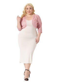 FLORAL LACE SHRUG 3/4 SLEEVE LIGHTWEIGHT SHEER BOLERO CARDIGAN