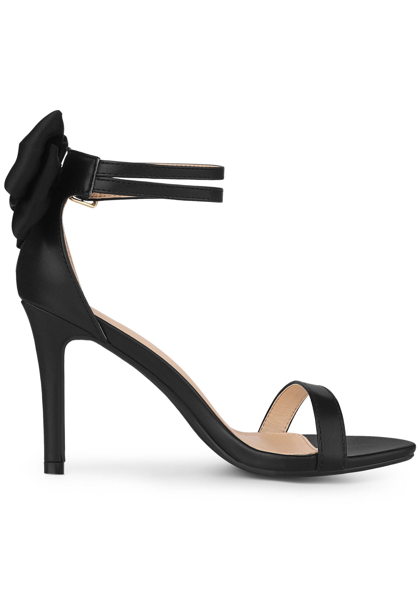 Bow Back Open Toe Stiletto Heel Sandals, Black / Black, hi-res image number 0