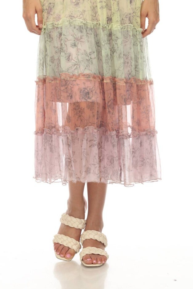LIZA MIDI TIERED DRESS IN MULTI, Multi / Pink, alternate image number null
